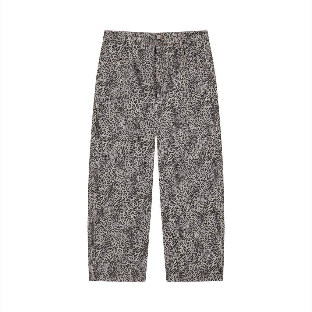 Vintage Wash Leopard Wide Leg Jeans