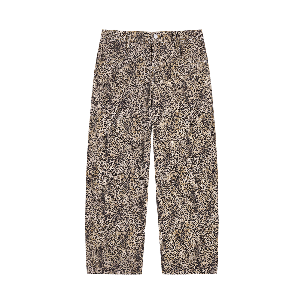 Vintage Wash Leopard Wide Leg Jeans